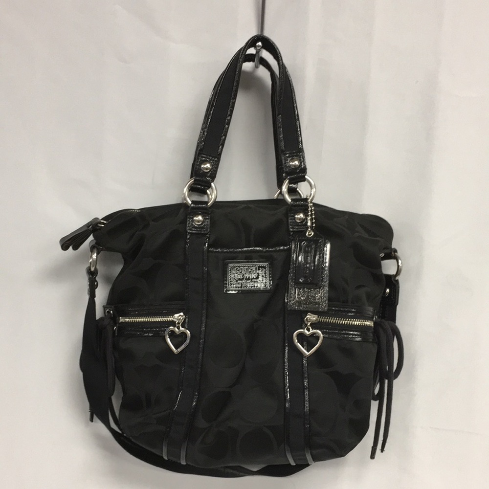 Coach Poppy Black Satchel Bag with Silver Accents